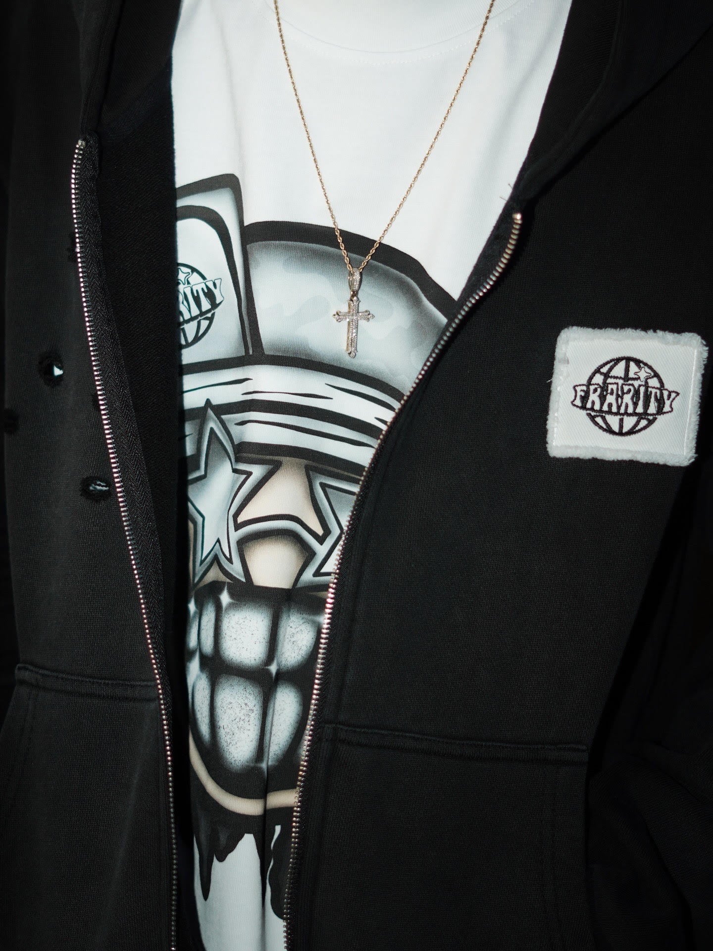 Distressed Patch-Work Zip Up