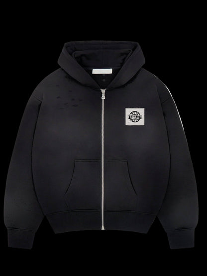 Distressed Patch-Work Zip Up